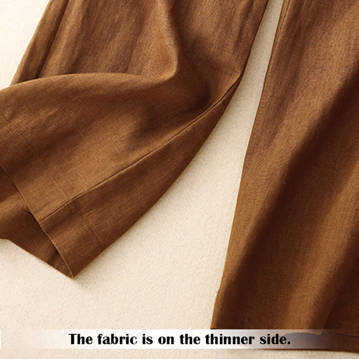 Buddha Stones Summer Casual Simple Design Linen Women's Wide Leg Pants With Zipper Pockets - image 35