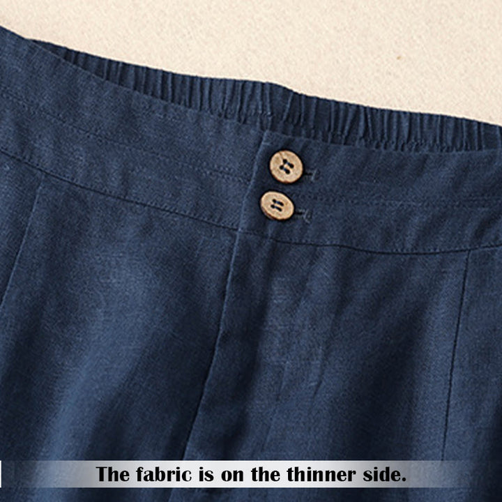 Buddha Stones Summer Casual Simple Zipper Design Linen Women's Wide Leg Pants With Pockets - image 56