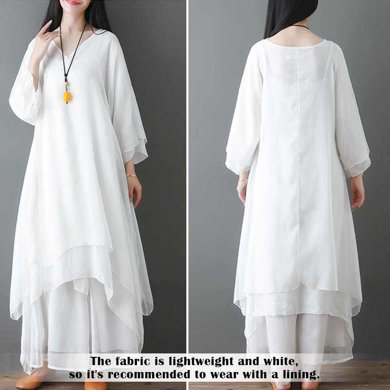 Buddha Stones V-Neck Midi Tunic Dress Wide Leg Pants Meditation Zen Practice Dance Clothing - image 7