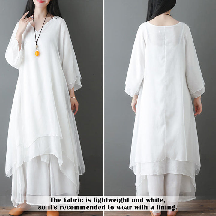 Buddha Stones V-Neck Midi Tunic Dress Wide Leg Pants Meditation Zen Practice Dance Clothing - image 7