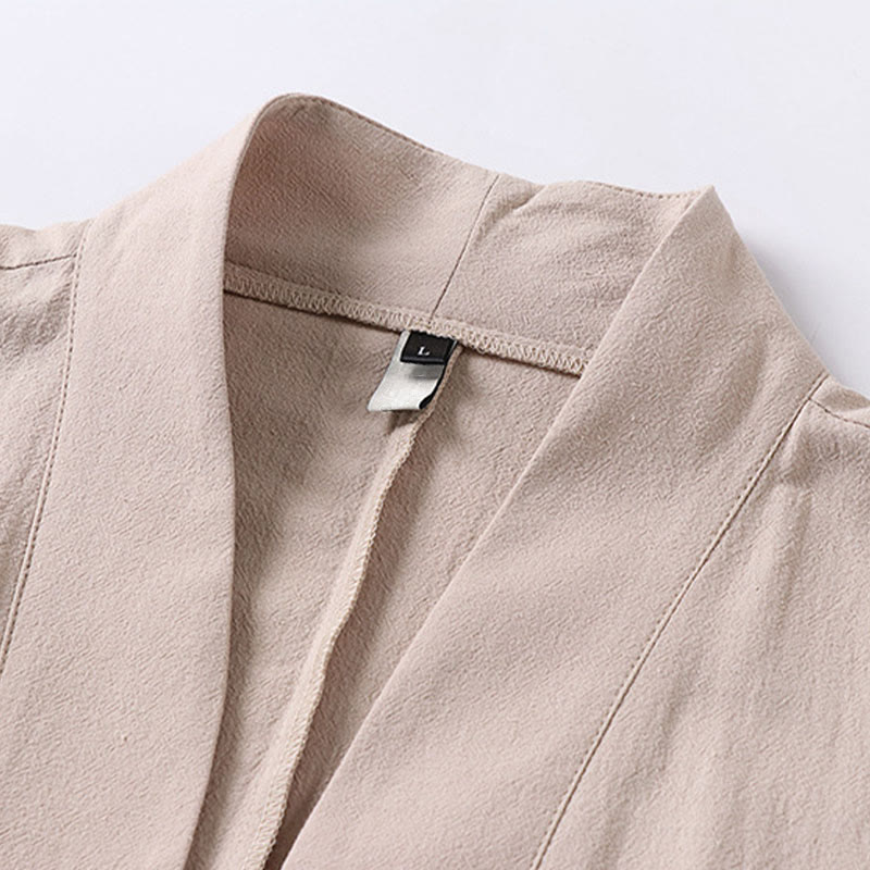 Buddha Stones Long Sleeve Buttons Design Men's Open Front Cotton Linen Jacket Kimono With Pockets - image 6