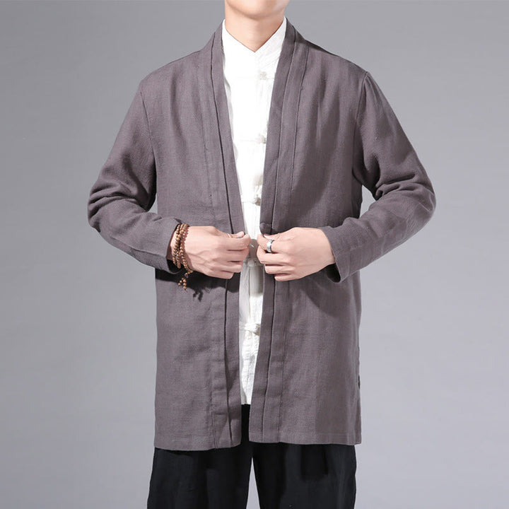 Buddha Stones Plain Simple Design Open Front Cotton Linen Men's Long Sleeve Jacket Kimono - DimGray - US/UK/AU42，EU52 (3XL) - image 29