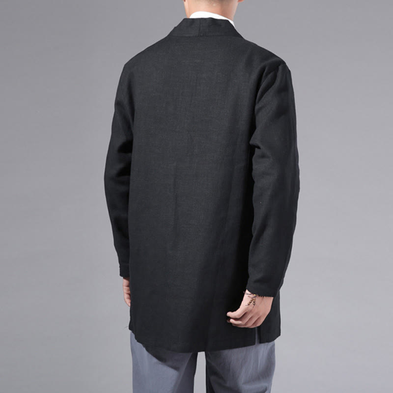 Buddha Stones Plain Simple Design Open Front Cotton Linen Men's Long Sleeve Jacket Kimono - image 19