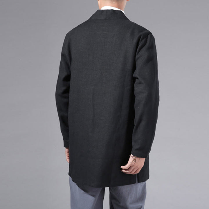 Buddha Stones Plain Simple Design Open Front Cotton Linen Men's Long Sleeve Jacket Kimono - image 19
