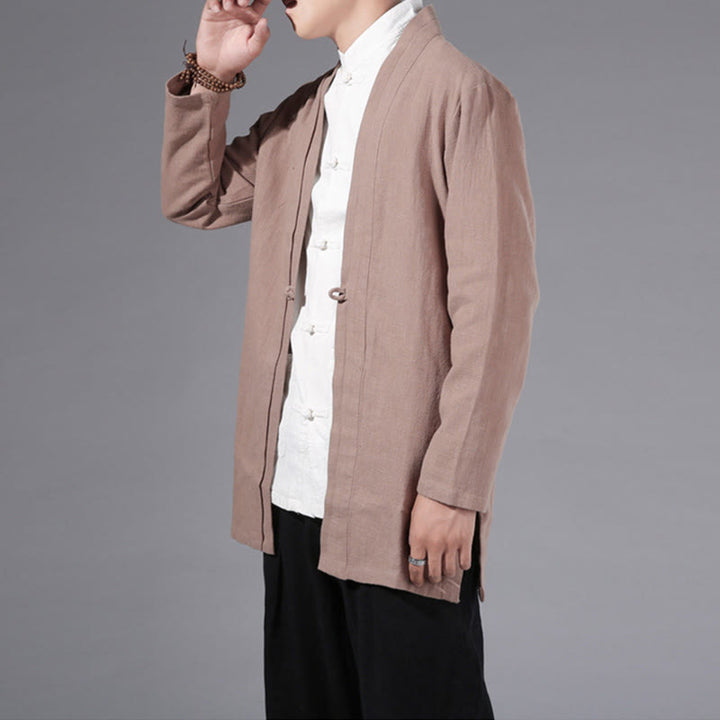Buddha Stones Plain Simple Design Open Front Cotton Linen Men's Long Sleeve Jacket Kimono - image 22