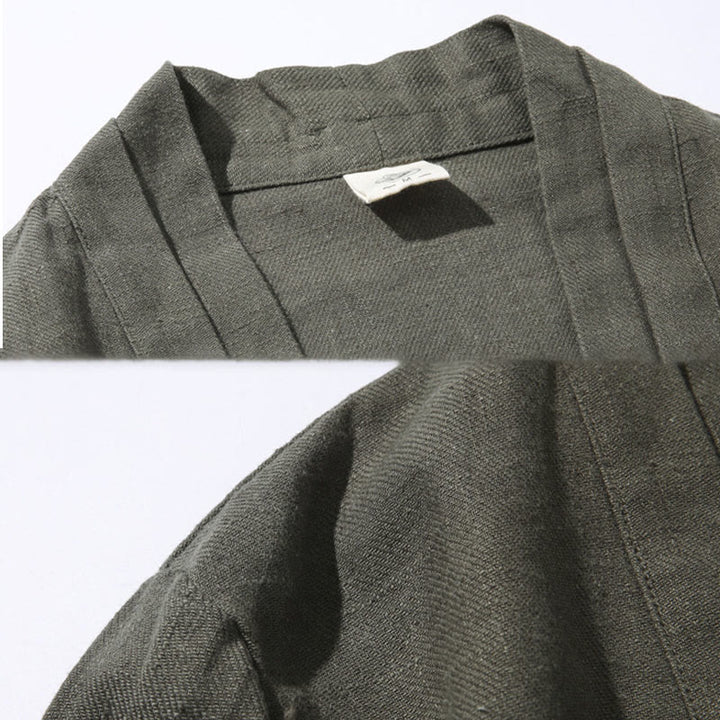 Buddha Stones Plain Simple Design Open Front Cotton Linen Men's Long Sleeve Jacket Kimono - image 7
