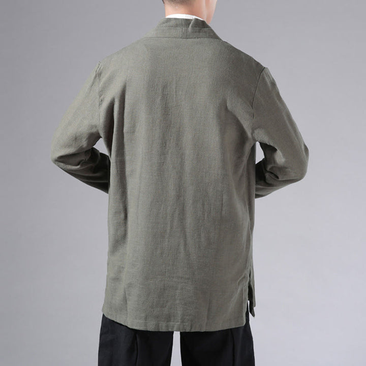 Buddha Stones Plain Simple Design Open Front Cotton Linen Men's Long Sleeve Jacket Kimono - image 4