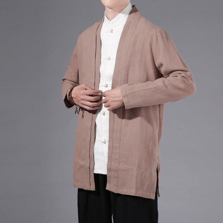 Buddha Stones Plain Simple Design Open Front Cotton Linen Men's Long Sleeve Jacket Kimono - image 24