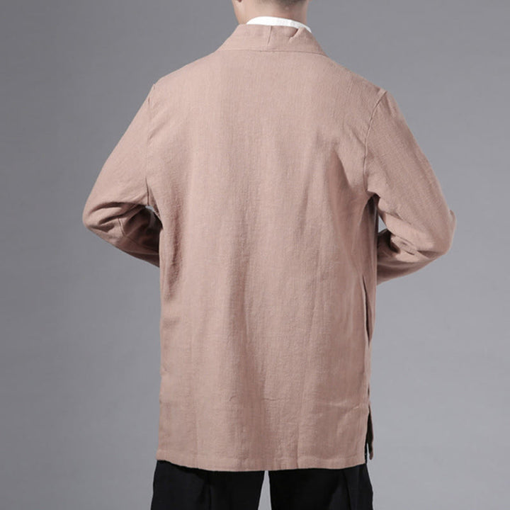 Buddha Stones Plain Simple Design Open Front Cotton Linen Men's Long Sleeve Jacket Kimono - image 25