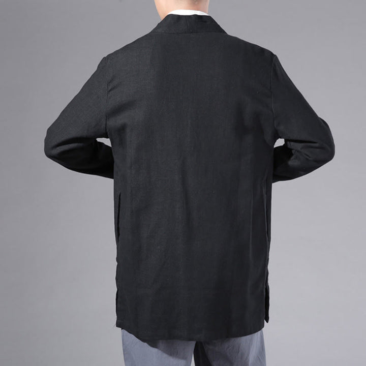 Buddha Stones Plain Simple Design Open Front Cotton Linen Men's Long Sleeve Jacket Kimono - image 15
