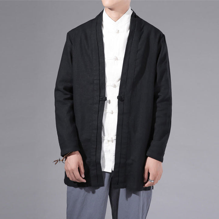 Buddha Stones Plain Simple Design Open Front Cotton Linen Men's Long Sleeve Jacket Kimono - image 18