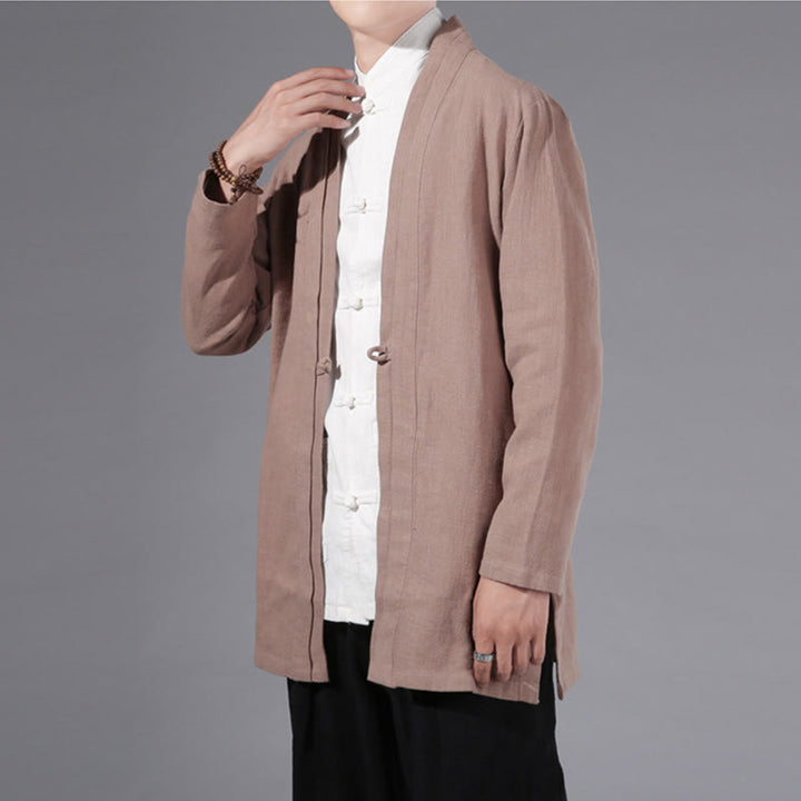Buddha Stones Plain Simple Design Open Front Cotton Linen Men's Long Sleeve Jacket Kimono - image 22