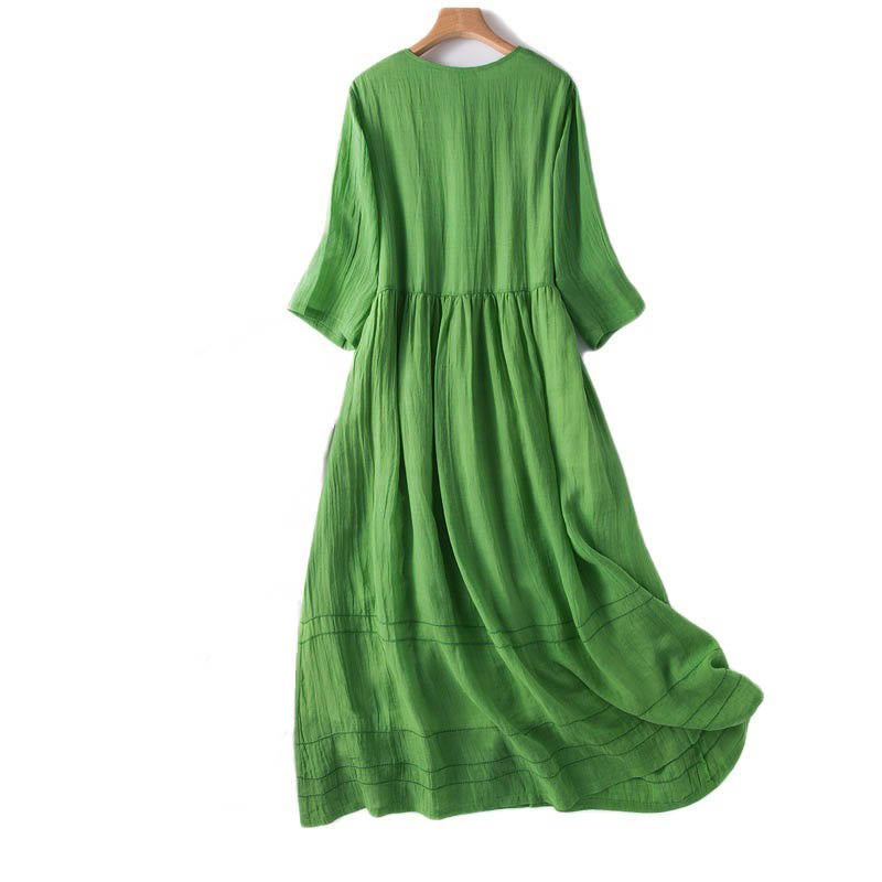 Buddha Stones Summer V-Neck Design Half Sleeve Cotton Midi Dress - image 10