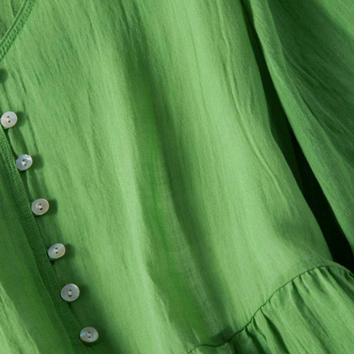 Buddha Stones Summer V-Neck Design Half Sleeve Cotton Midi Dress - image 7