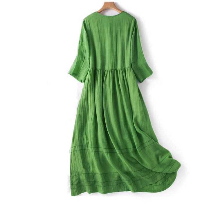 Buddha Stones Summer V-Neck Design Half Sleeve Cotton Midi Dress - image 12