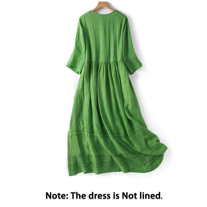 Buddha Stones Summer V-Neck Design Half Sleeve Cotton Midi Dress - image 1