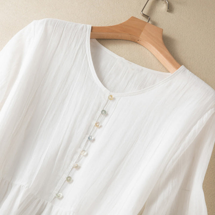 Buddha Stones Summer V-Neck Design Half Sleeve Cotton Midi Dress - image 31