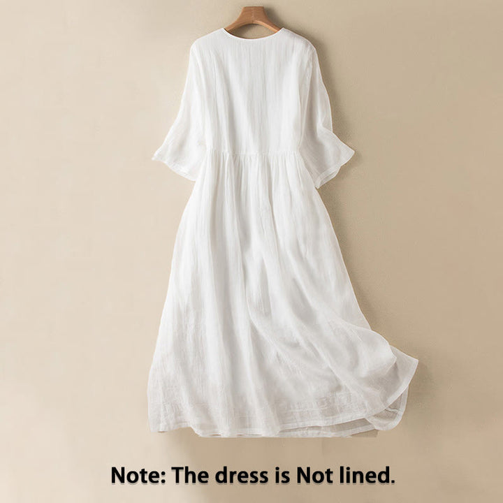 Buddha Stones Summer V-Neck Design Half Sleeve Cotton Midi Dress - image 17