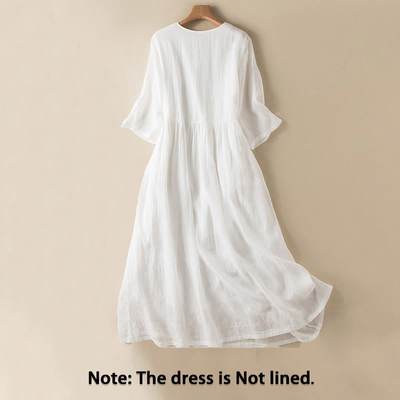 Buddha Stones Summer V-Neck Design Half Sleeve Cotton Midi Dress - image 17