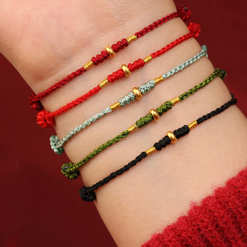 Buddha Stones 999 Gold Small Lucky Beads String Protection Luck Braided Bracelet Anklet - image 16