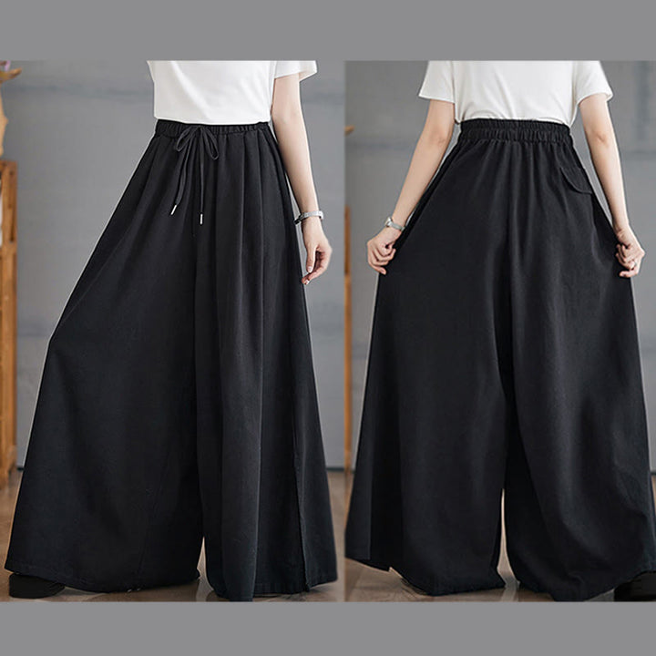 Buddha Stones Retro Leg Opening Slit Design Women's Wide Leg Pants With Pockets - image 18