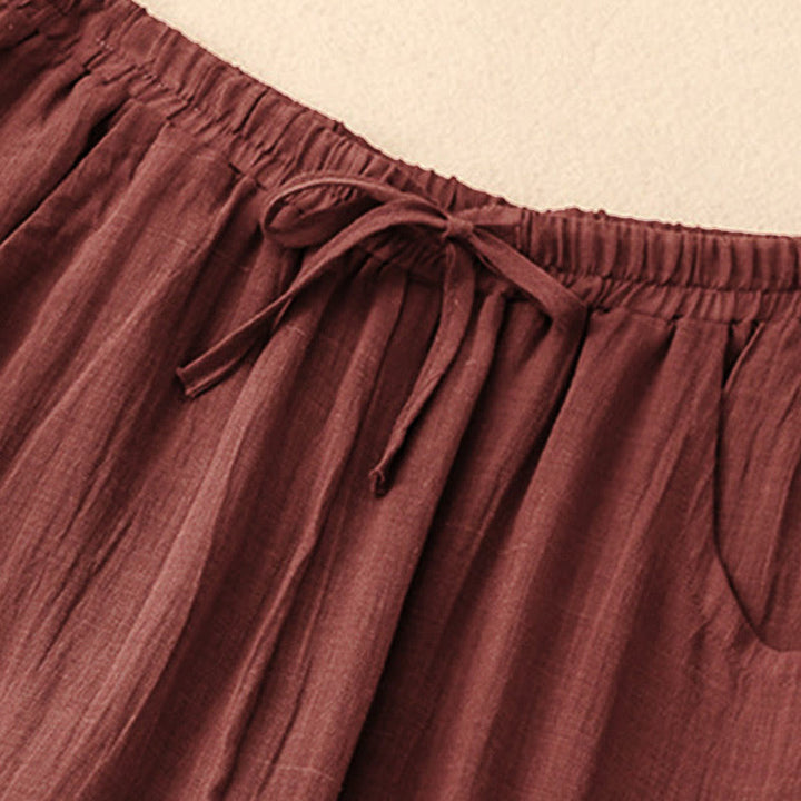 Buddha Stones Spring Pure Color Drawstring Double Layer Women's Wide Leg Pants With Pockets - image 4