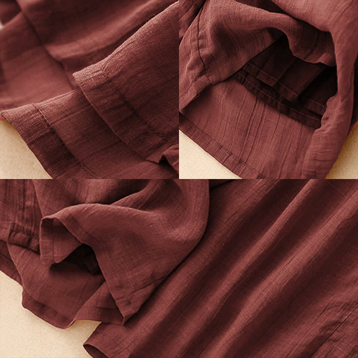 Buddha Stones Spring Pure Color Drawstring Double Layer Women's Wide Leg Pants With Pockets - image 3