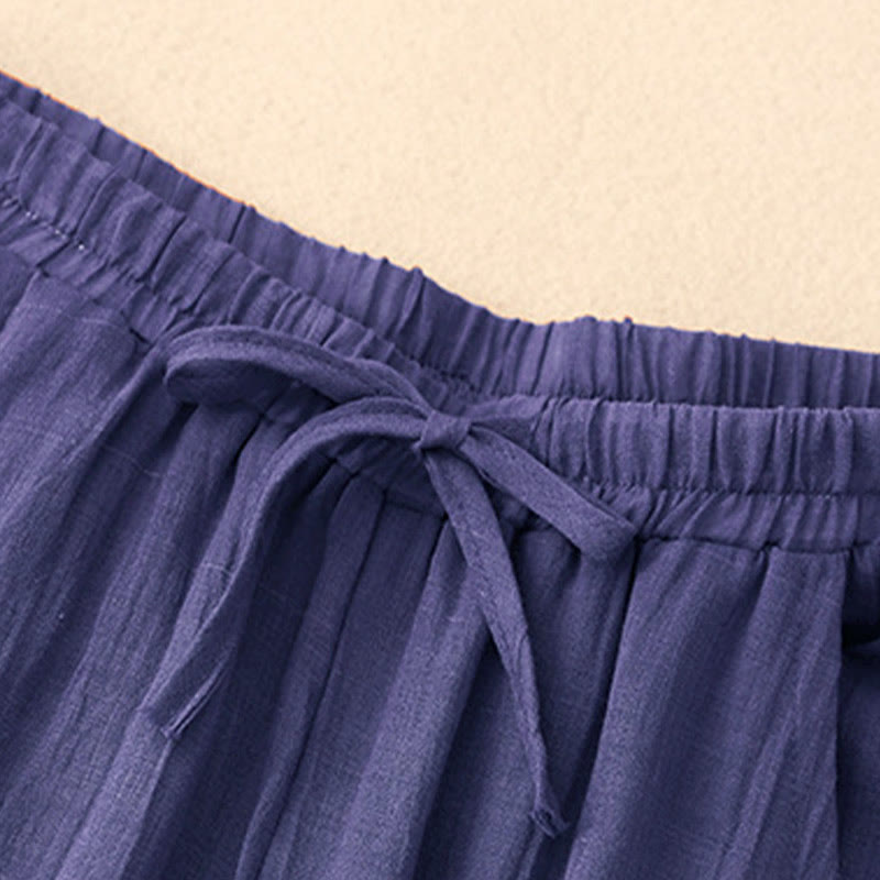 Buddha Stones Spring Pure Color Drawstring Double Layer Women's Wide Leg Pants With Pockets - image 18