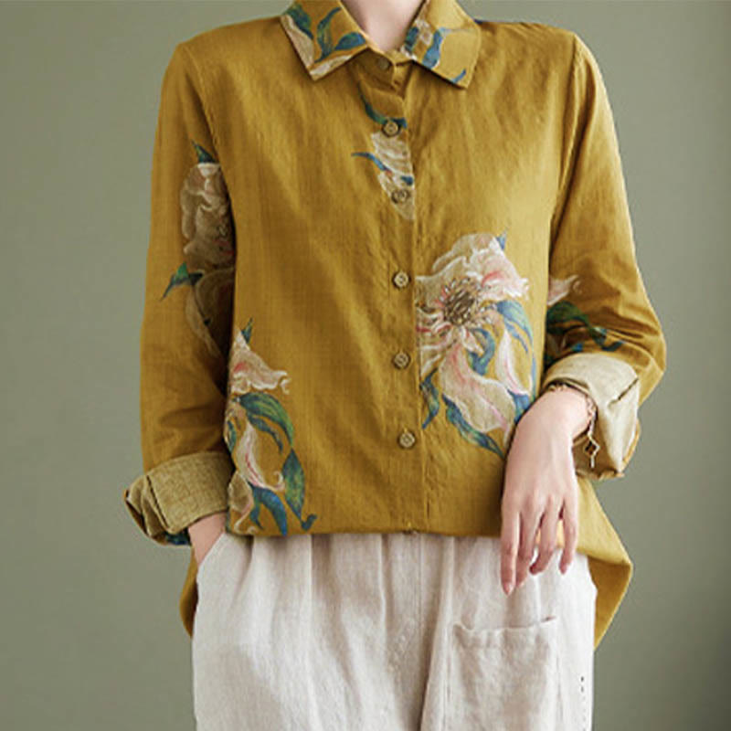 Buddha Stones Literary Artistic Flower Print Cotton Clothing - image 12