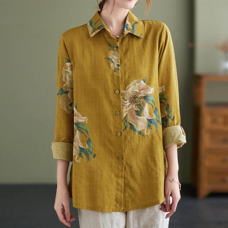 Buddha Stones Literary Artistic Flower Print Cotton Clothing - image 3