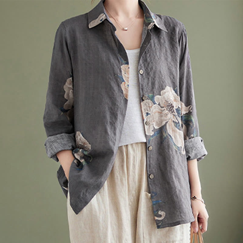 Buddha Stones Literary Artistic Flower Print Cotton Clothing - Gray - US8-10，UK/AU12-14，EU40-42 (2XL) - image 20