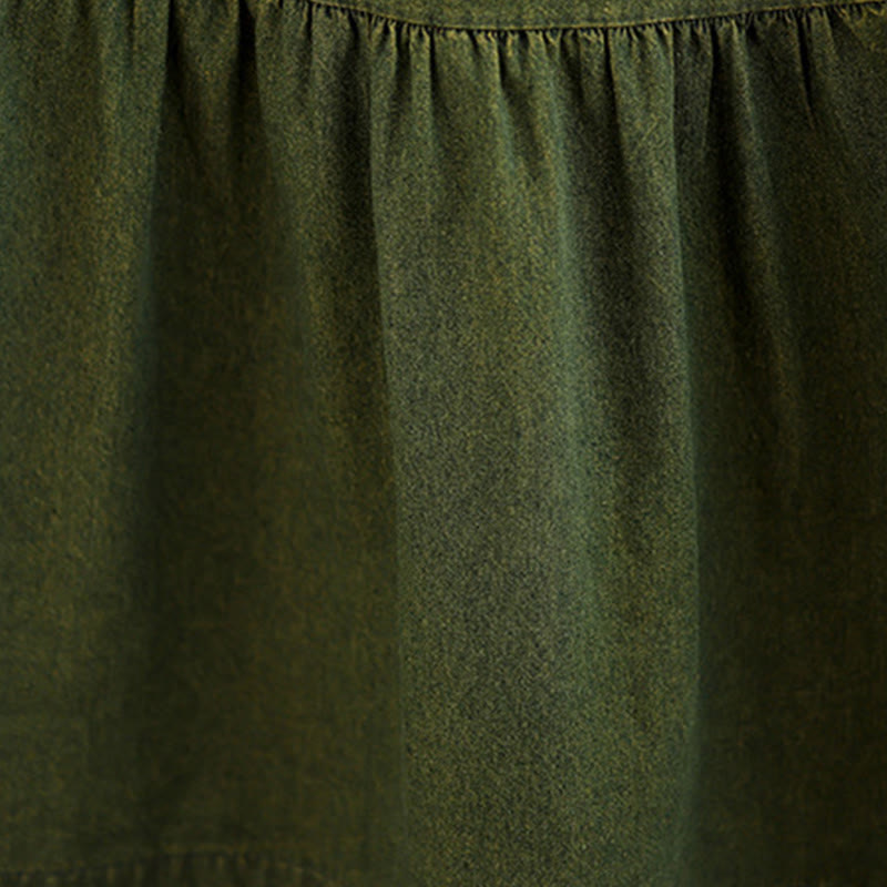 Buddha Stones DarkOliveGreen Patchwork Long Sleeve Design Cotton Women's Maxi Dress With Pockets - image 11