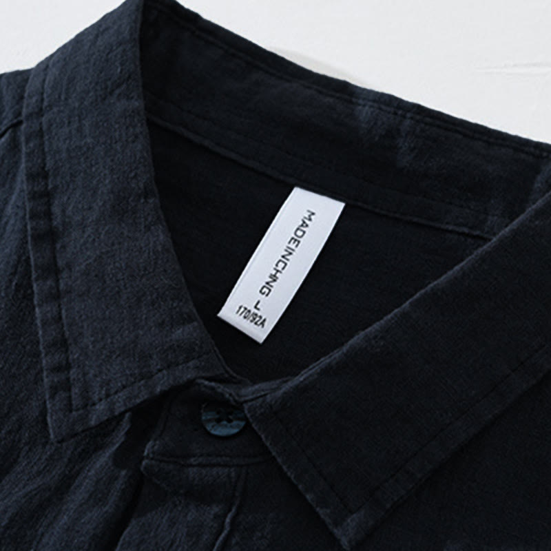 Buddha Stones Solid Color Loose Long Sleeve Half Button Shirt Linen Men Clothing - image 11