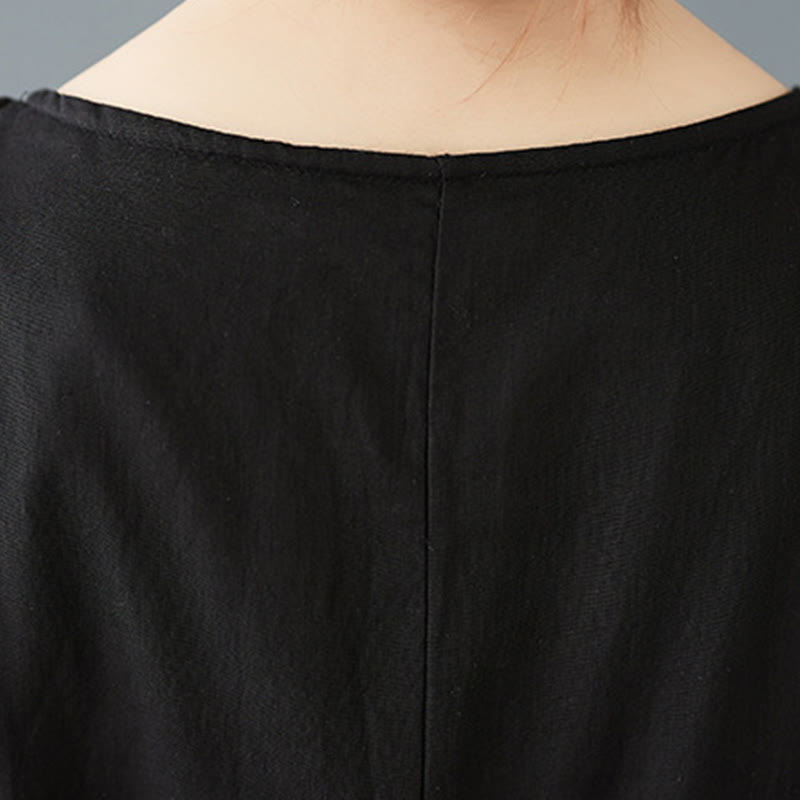 Buddha Stones Spring Double Layer Design Cotton Long Sleeve Women's Midi Dress - image 9