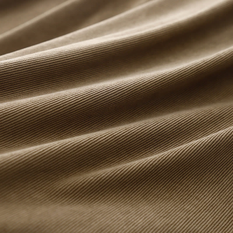 Buddha Stones Tan Solid Color Cotton Linen Corduroy Puff Long Sleeve Midi Dress - image 13
