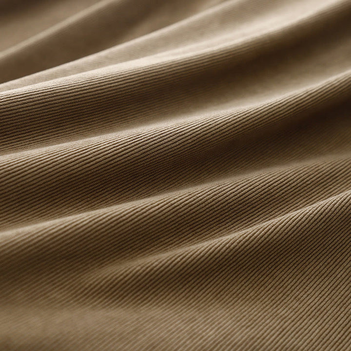 Buddha Stones Tan Solid Color Cotton Linen Corduroy Puff Long Sleeve Midi Dress - image 13