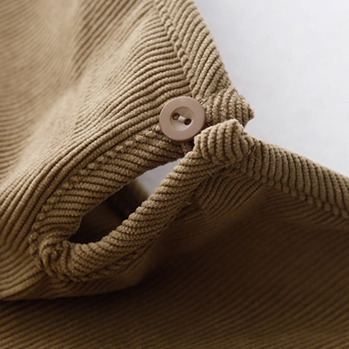 Buddha Stones Tan Solid Color Corduroy Puff Long Sleeve Midi Dress - image 4