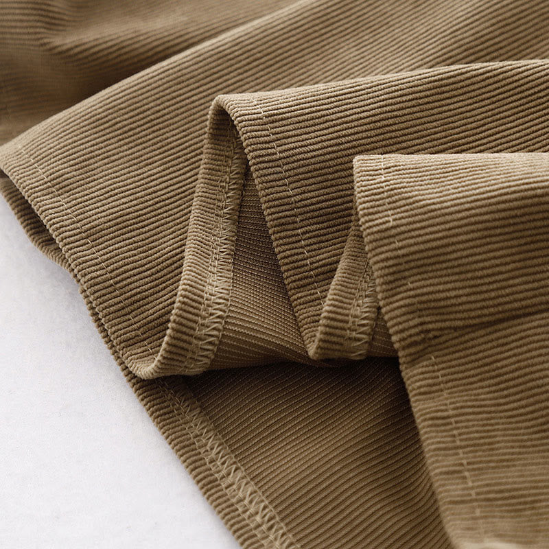 Buddha Stones Tan Solid Color Corduroy Puff Long Sleeve Midi Dress - image 14