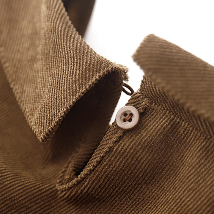 Buddha Stones Button Design Corduroy Peter Pan Collar Long Sleeve Midi Dress With Pockets - image 4