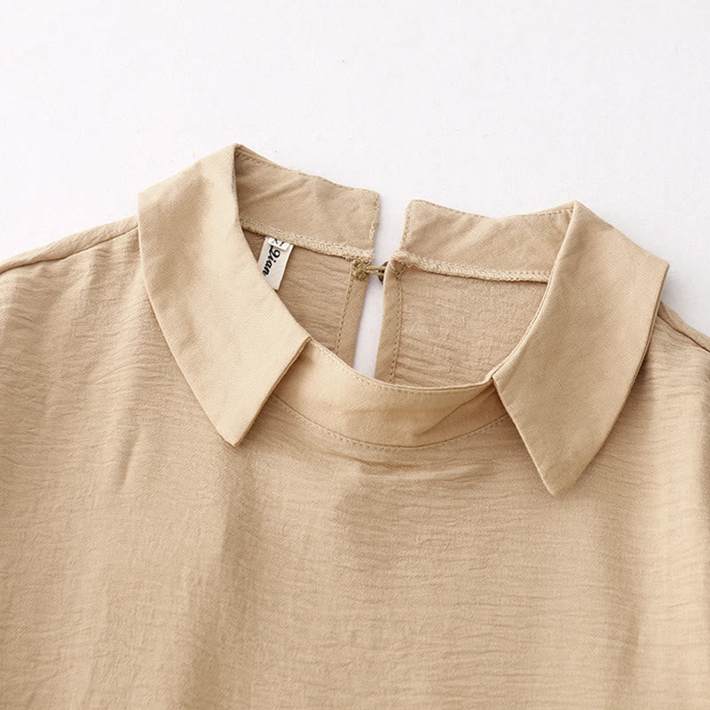 Buddha Stones Spring Plain Lapel Long Sleeve Midi Dress With Pockets - image 9