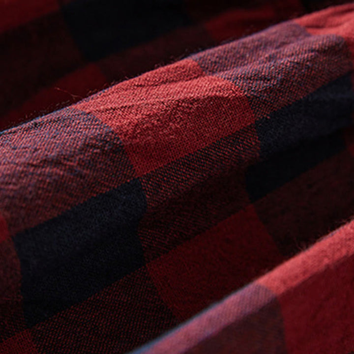 Buddha Stones Contrast Color Plaid Buttons Design Cotton Linen Long Sleeve Midi Dress With Pockets - image 17