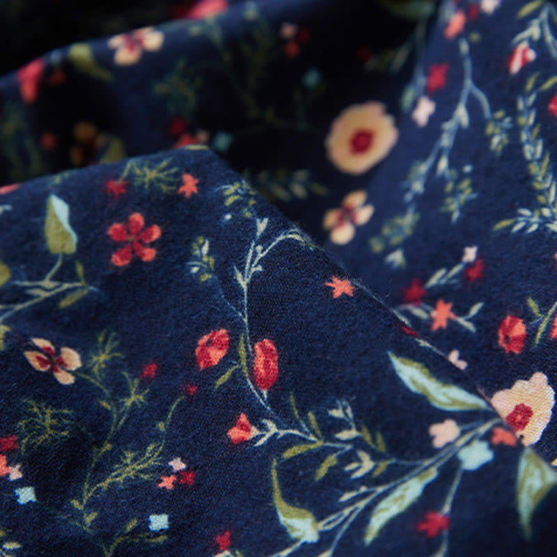 Buddha Stones Ethnic Printing Floral Lace-Up Design Long Sleeve Cotton Linen Midi Dress - image 6