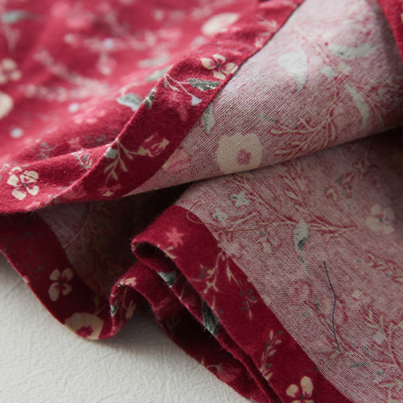 Buddha Stones Ethnic Printing Floral Lace-Up Design Long Sleeve Cotton Linen Midi Dress - image 15