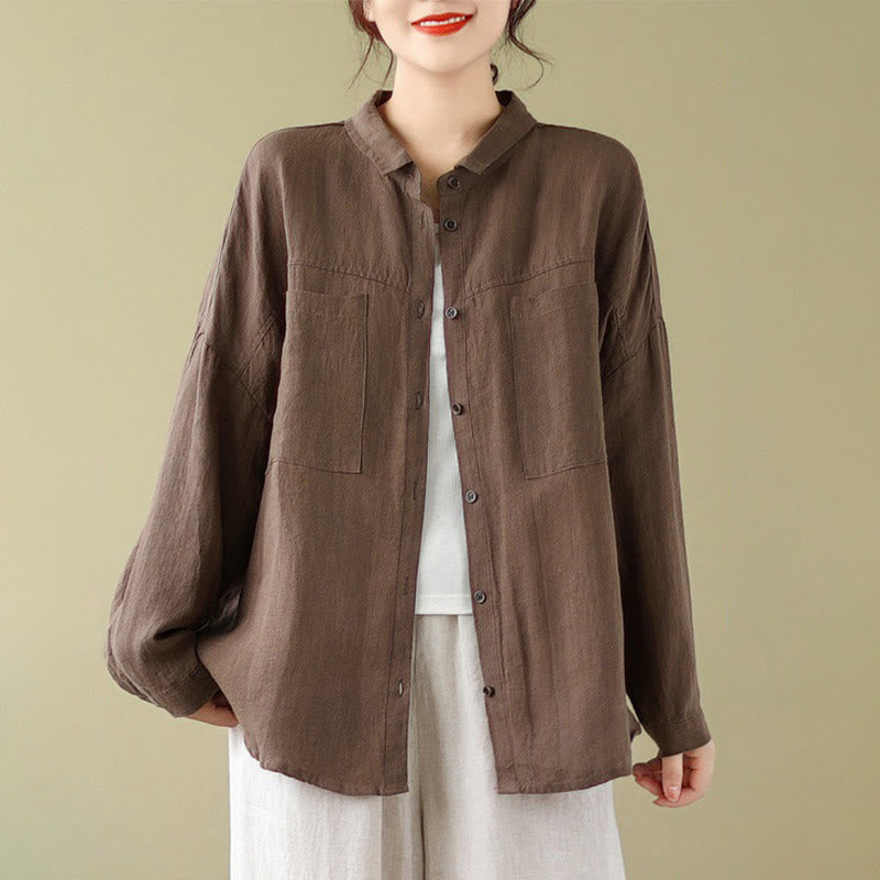 Buddha Stones Casual Plain Women's Cotton Linen Long Sleeve Shirt - image 10