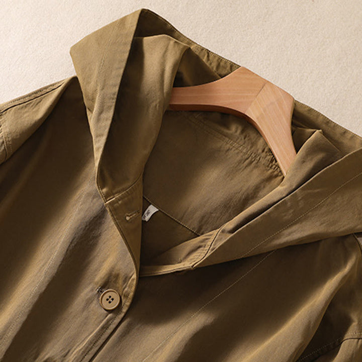 Buddha Stones Pure Color Hooded Women's Long Sleeve Cotton Jacket With Pockets - image 5