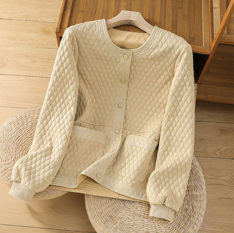 Buddha Stones Retro Plain Women's Cotton Long Sleeve Jacket With Pockets - LemonChiffon - US12，UK/AU16，EU44 (3XL) - image 1