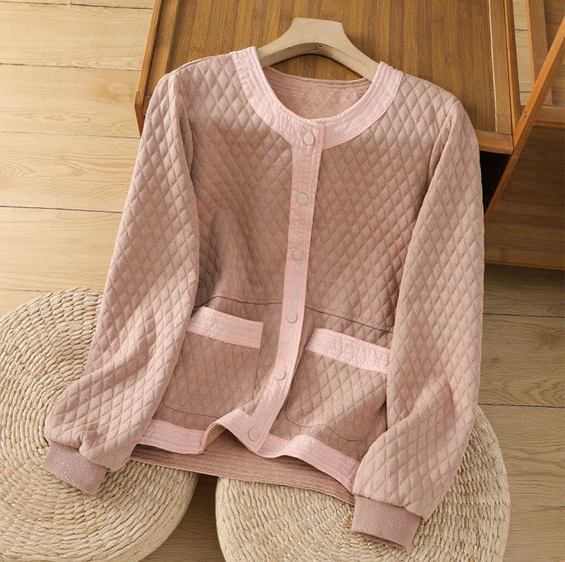 Buddha Stones Retro Plain Women's Cotton Long Sleeve Jacket With Pockets - LightPink - US12，UK/AU16，EU44 (3XL) - image 8