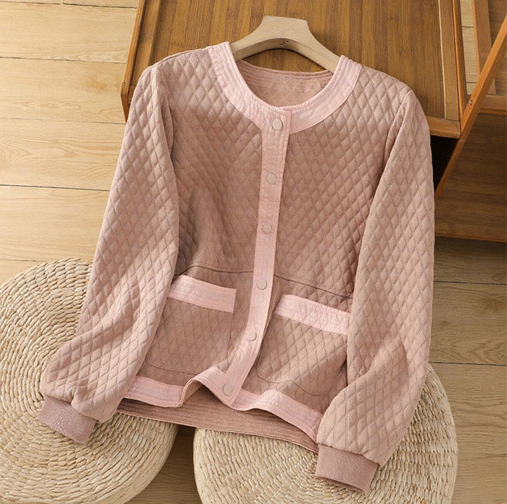 Buddha Stones Retro Plain Women's Cotton Long Sleeve Jacket With Pockets - LightPink - US12，UK/AU16，EU44 (3XL) - image 8
