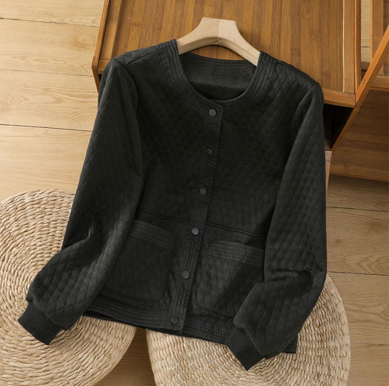 Buddha Stones Retro Plain Women's Cotton Long Sleeve Jacket With Pockets - Black - US12，UK/AU16，EU44 (3XL) - image 15