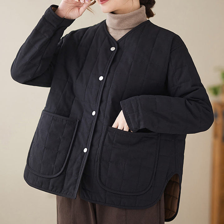 Buddha Stones Retro Plain Women's Thick Cotton Long Sleeve Coat Jacket With Pockets - image 8